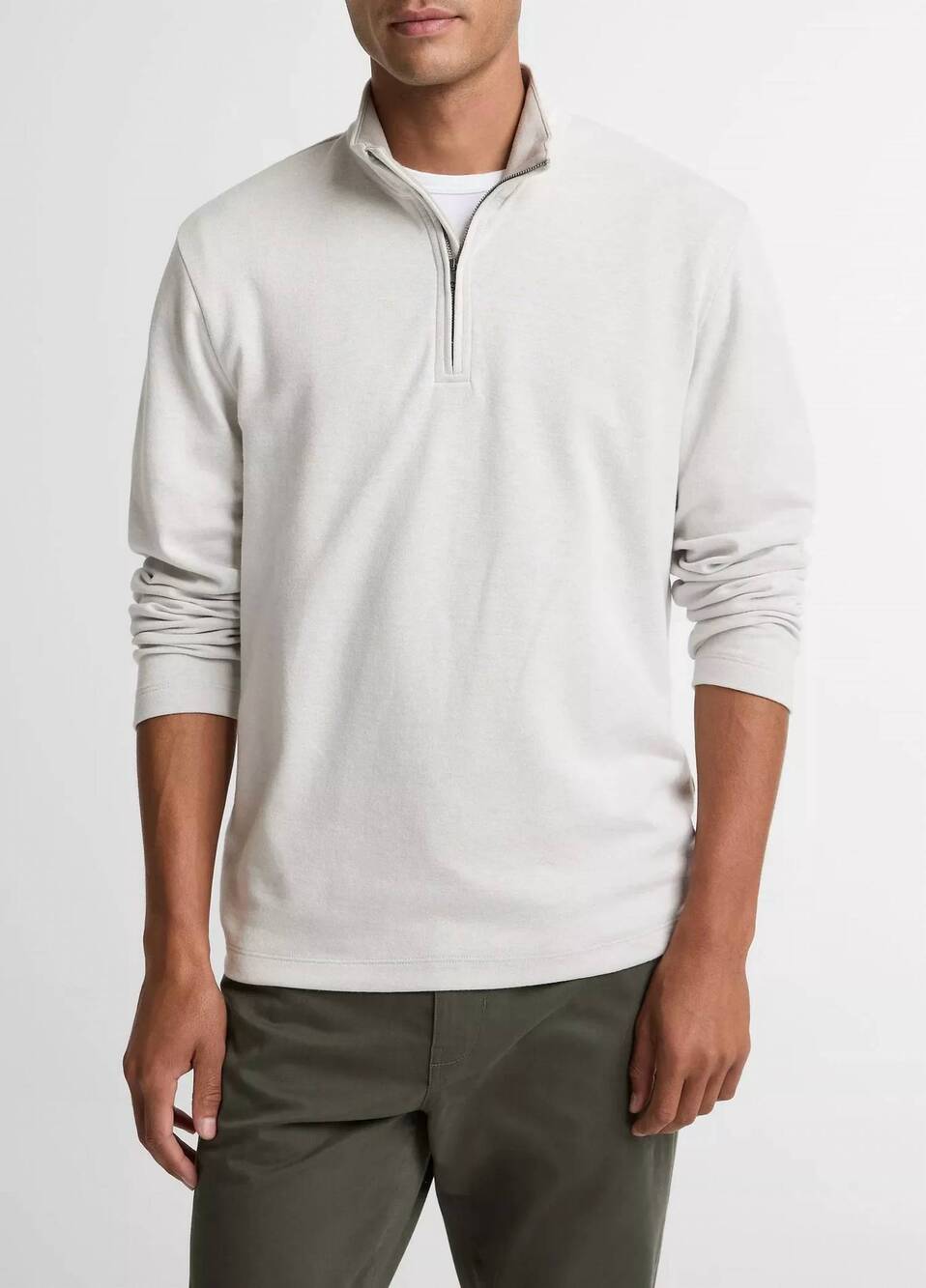 NEW VINCE double-face cotton-blend quarter-zip pullover sweatshirt in off white/